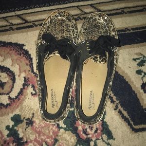 Sequin cheetah print slip on shoes